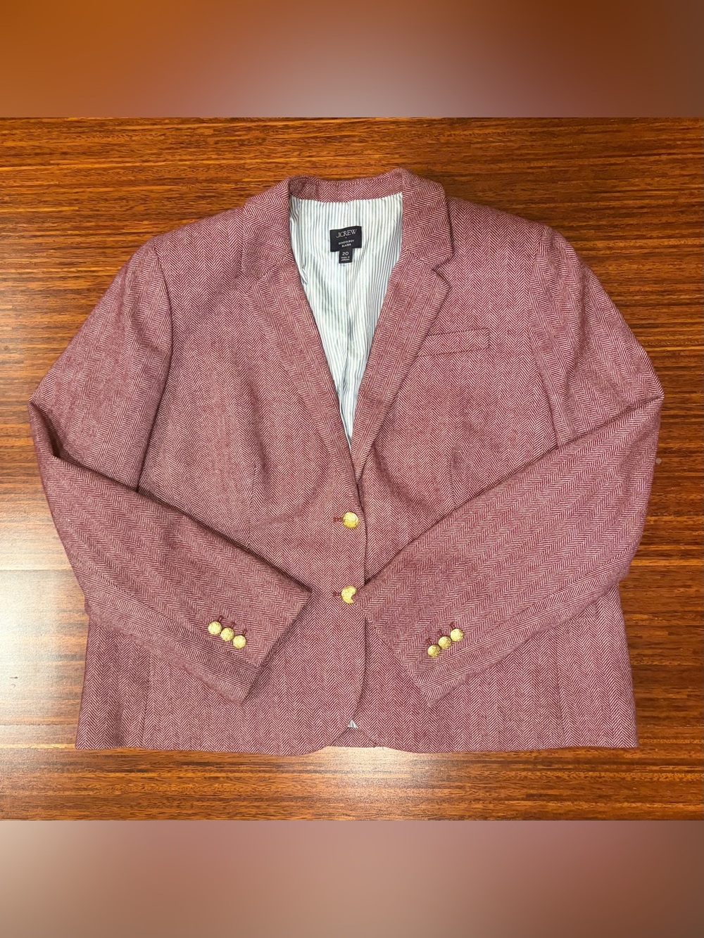 J. Crew Women’s Schoolboy Wool Blend Pink Red  Houndstooth Blazer Size 20